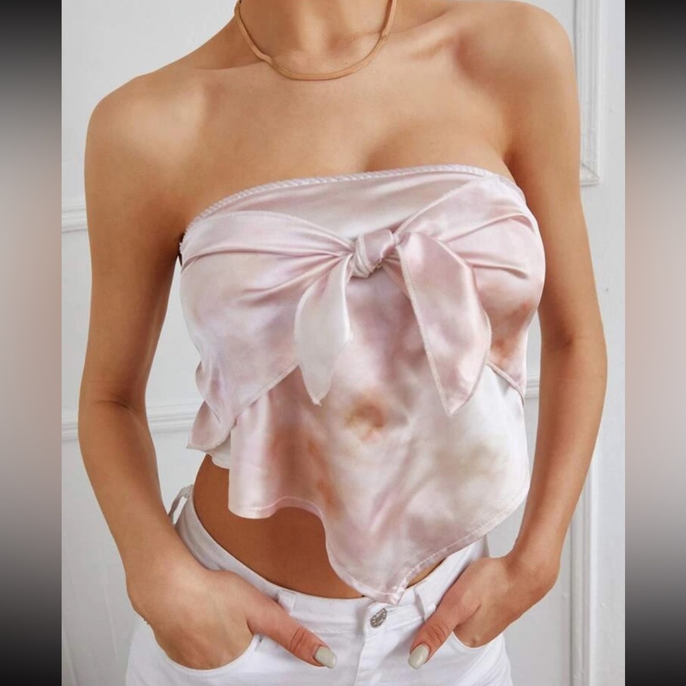 NWOT Satin Tie Front Shirred Back Bandana Top